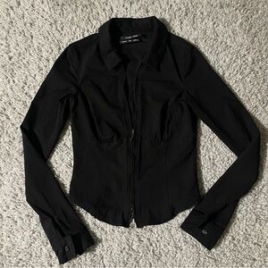 Black Long Sleeve Zip-up Shirt